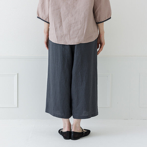 【crea delice】100%亞麻鬆緊腰八分寬褲 Japan E-Shop
