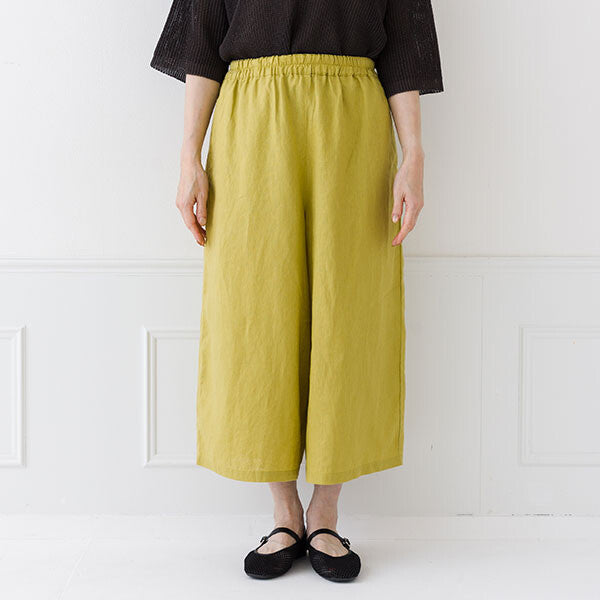 【crea delice】100%亞麻鬆緊腰八分寬褲 Japan E-Shop