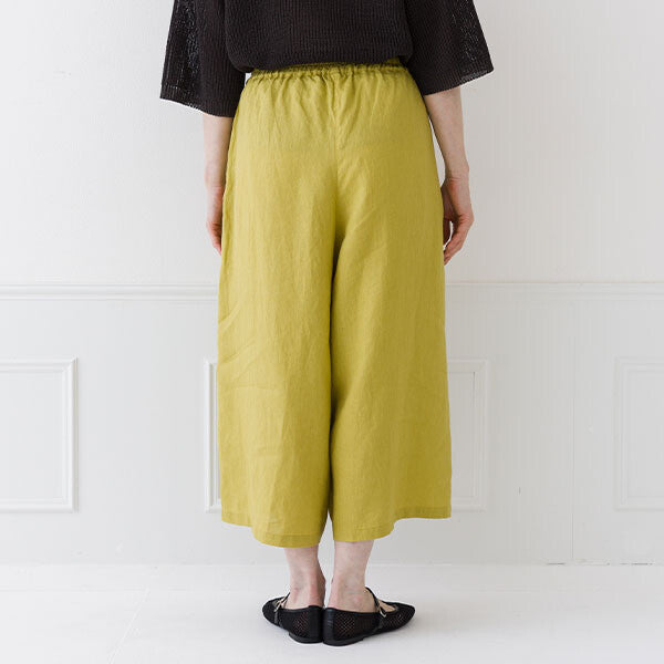 【crea delice】100%亞麻鬆緊腰八分寬褲 Japan E-Shop