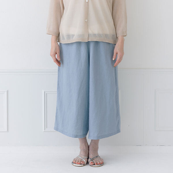 【crea delice】100%亞麻鬆緊腰八分寬褲 Japan E-Shop