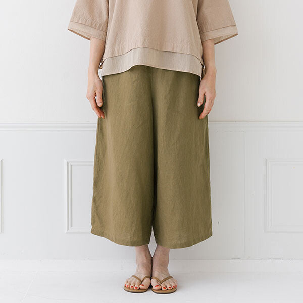 【crea delice】100%亞麻鬆緊腰八分寬褲 Japan E-Shop