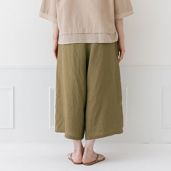 【crea delice】100%亞麻鬆緊腰八分寬褲 Japan E-Shop
