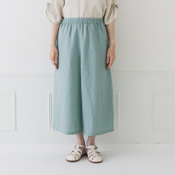 【crea delice】100%亞麻鬆緊腰八分寬褲 Japan E-Shop