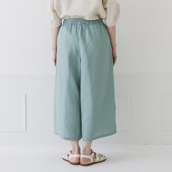 【crea delice】100%亞麻鬆緊腰八分寬褲 Japan E-Shop
