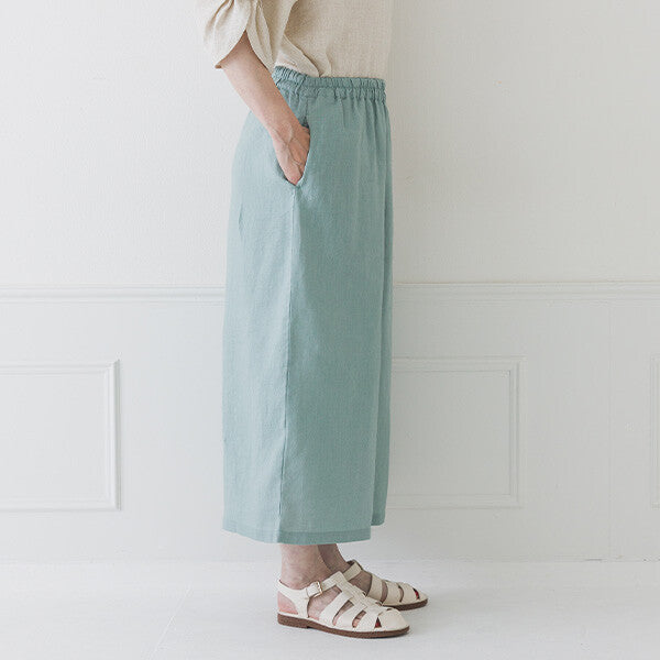 【crea delice】100%亞麻鬆緊腰八分寬褲 Japan E-Shop