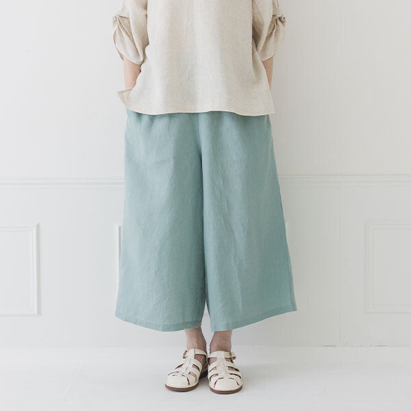 【crea delice】100%亞麻鬆緊腰八分寬褲 Japan E-Shop