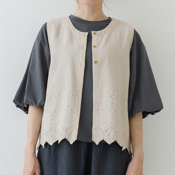 【crea delice】棉麻刺繡蕾絲拼接背心 Japan E-Shop