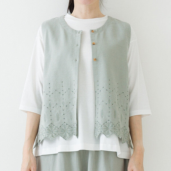 【crea delice】棉麻刺繡蕾絲拼接背心 Japan E-Shop