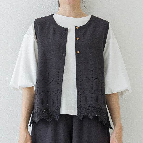 【crea delice】棉麻刺繡蕾絲拼接背心 Japan E-Shop