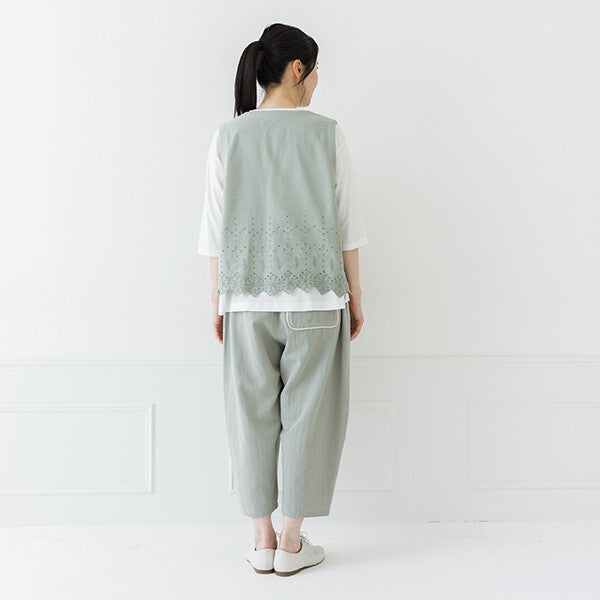 【crea delice】棉麻刺繡蕾絲拼接背心 Japan E-Shop