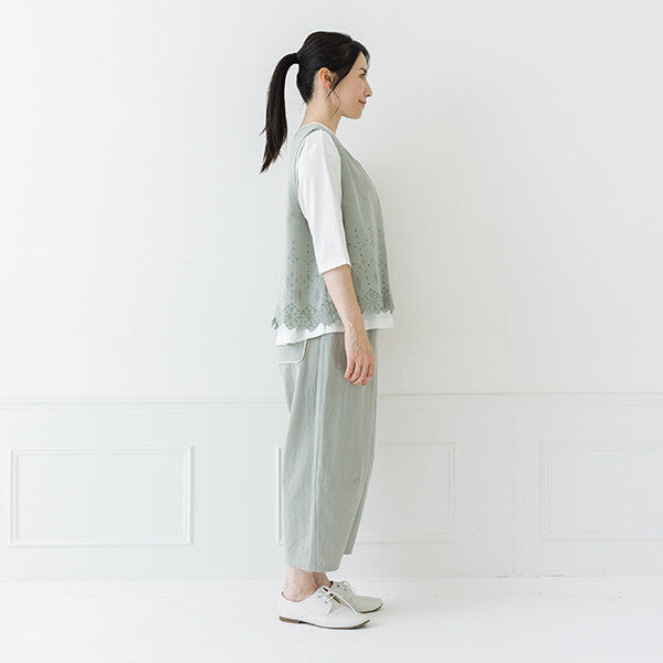 【crea delice】棉麻刺繡蕾絲拼接背心 Japan E-Shop