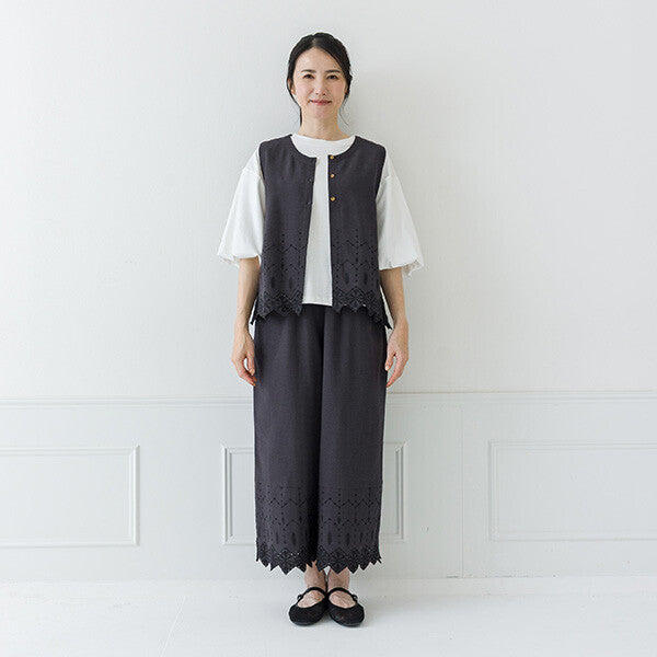 【crea delice】棉麻刺繡蕾絲拼接背心 Japan E-Shop