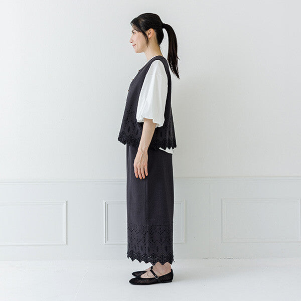 【crea delice】棉麻刺繡蕾絲拼接背心 Japan E-Shop