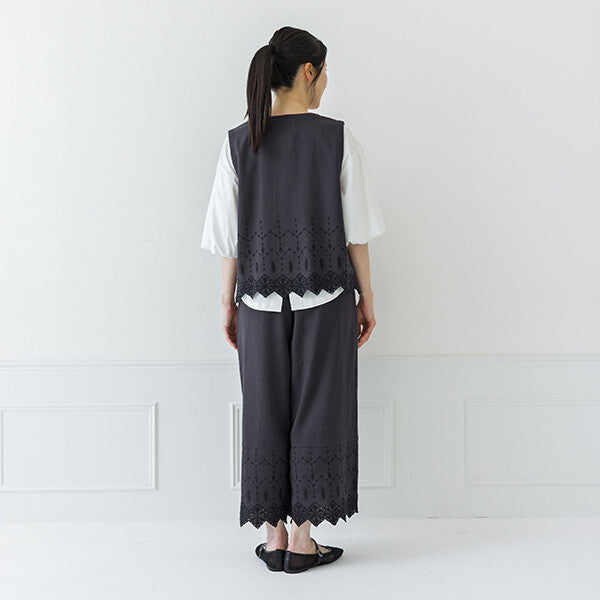 【crea delice】棉麻刺繡蕾絲拼接背心 Japan E-Shop