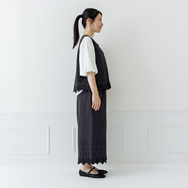 【crea delice】棉麻刺繡蕾絲拼接背心 Japan E-Shop