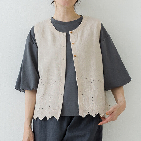 【crea delice】棉麻刺繡蕾絲拼接背心 Japan E-Shop