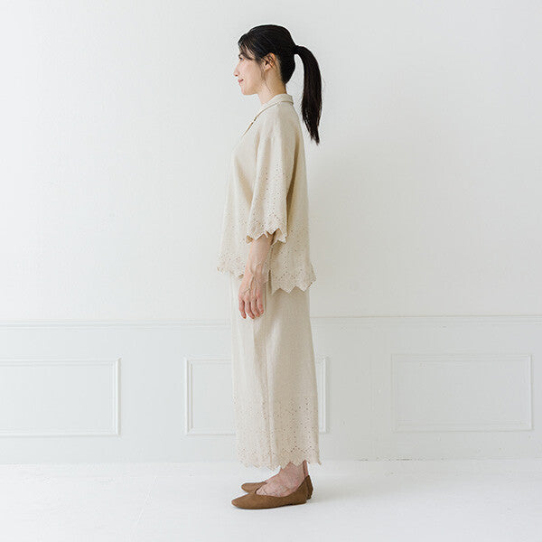 【crea delice】棉麻波浪邊刺繡七分袖襯衫 Japan E-Shop