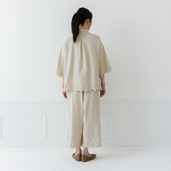 【crea delice】棉麻波浪邊刺繡七分袖襯衫 Japan E-Shop