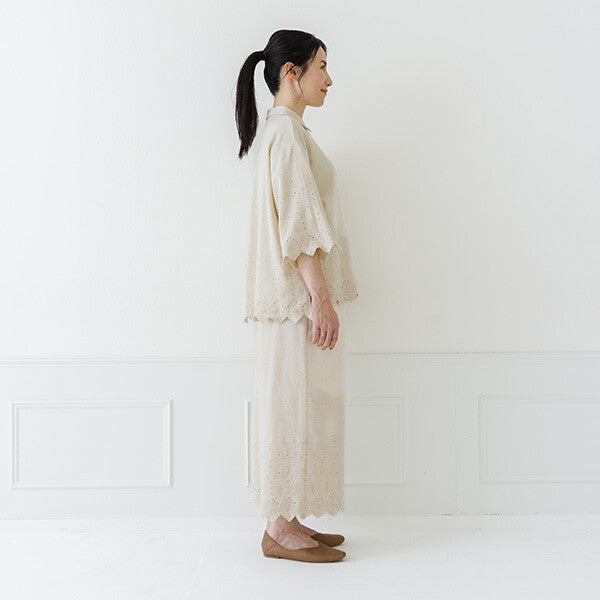 【crea delice】棉麻波浪邊刺繡七分袖襯衫 Japan E-Shop