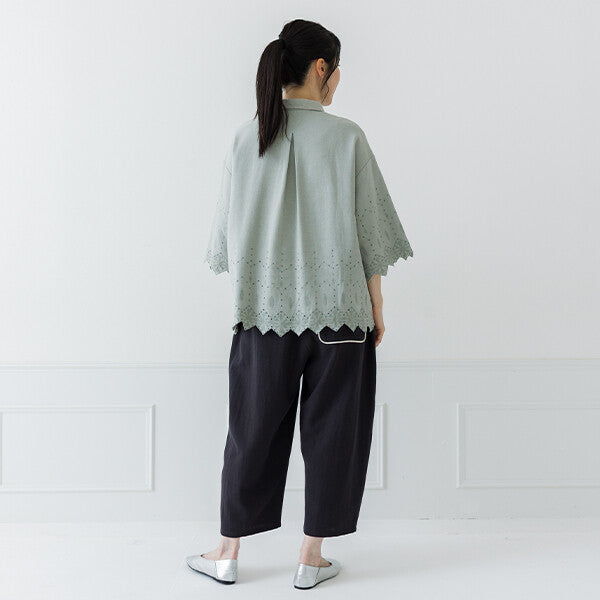 【crea delice】棉麻波浪邊刺繡七分袖襯衫 Japan E-Shop