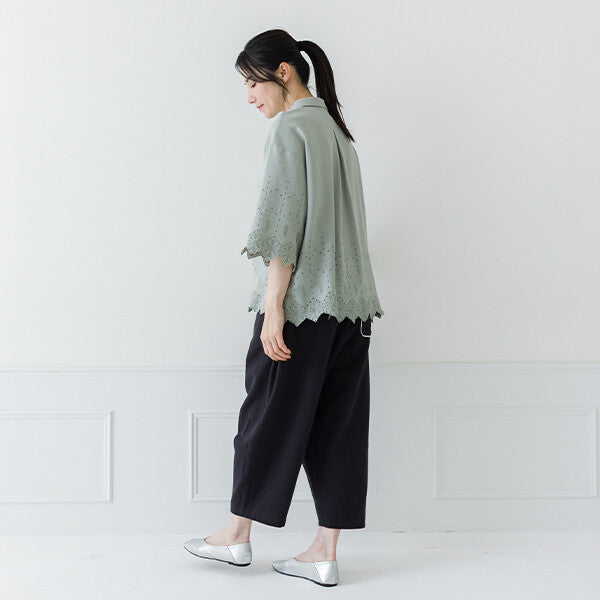 【crea delice】棉麻波浪邊刺繡七分袖襯衫 Japan E-Shop