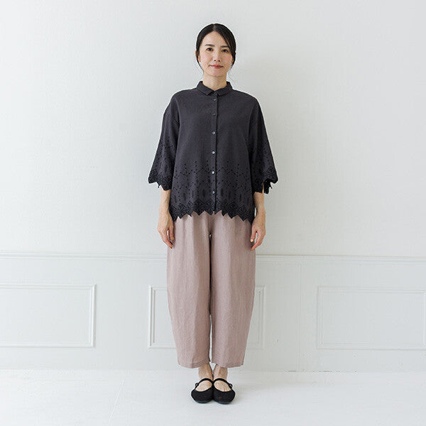 【crea delice】棉麻波浪邊刺繡七分袖襯衫 Japan E-Shop