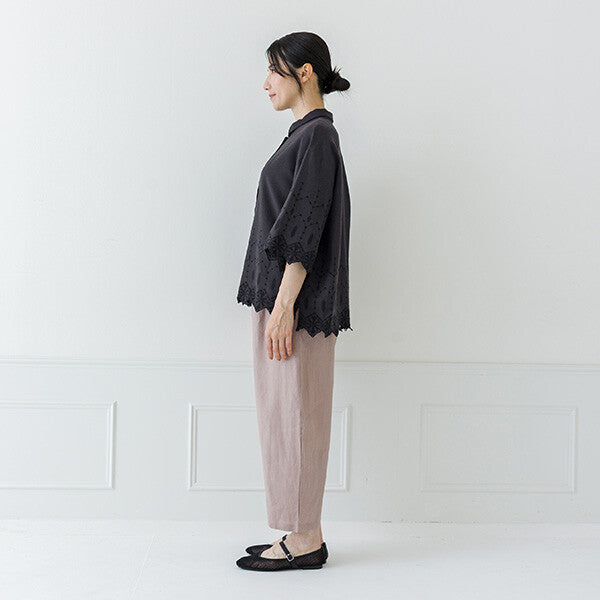 【crea delice】棉麻波浪邊刺繡七分袖襯衫 Japan E-Shop