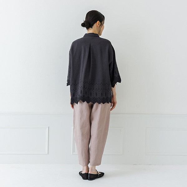 【crea delice】棉麻波浪邊刺繡七分袖襯衫 Japan E-Shop