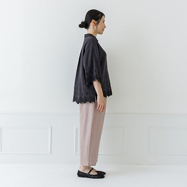 【crea delice】棉麻波浪邊刺繡七分袖襯衫 Japan E-Shop