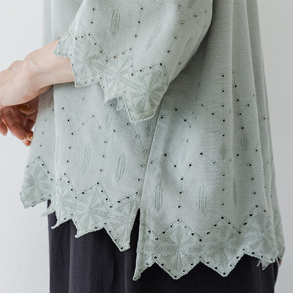【crea delice】棉麻波浪邊刺繡七分袖襯衫 Japan E-Shop