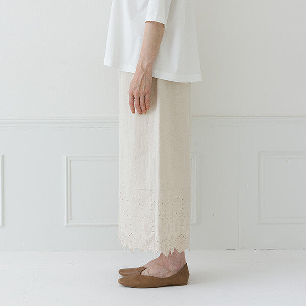 【crea delice】棉麻波浪邊刺繡寬長褲 Japan E-Shop