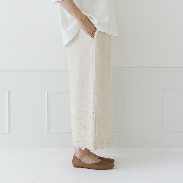 【crea delice】棉麻波浪邊刺繡寬長褲 Japan E-Shop