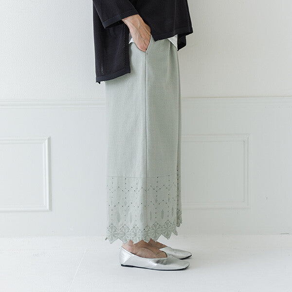 【crea delice】棉麻波浪邊刺繡寬長褲 Japan E-Shop