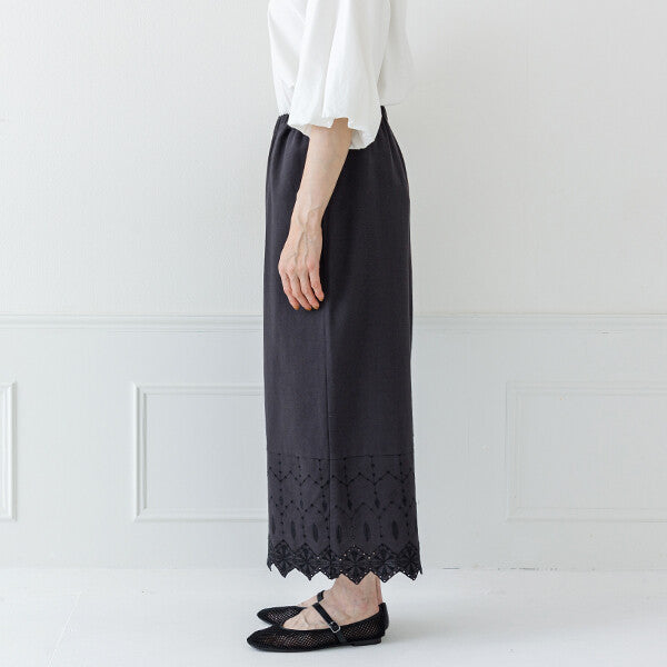【crea delice】棉麻波浪邊刺繡寬長褲 Japan E-Shop