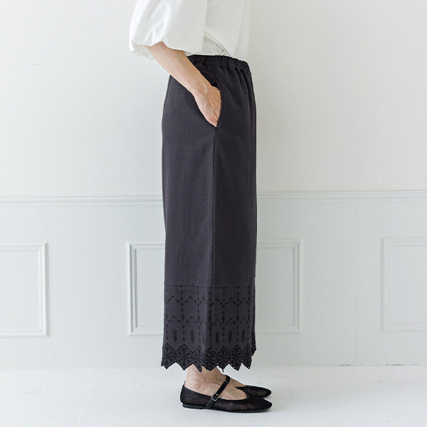 【crea delice】棉麻波浪邊刺繡寬長褲 Japan E-Shop