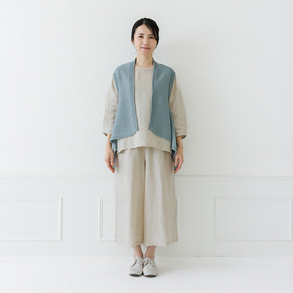 【crea delice】亞麻感披肩領不規則剪裁背心 Japan E-Shop