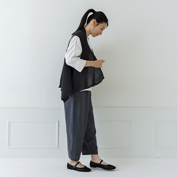 【crea delice】亞麻感披肩領不規則剪裁背心 Japan E-Shop