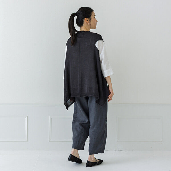 【crea delice】亞麻感披肩領不規則剪裁背心 Japan E-Shop