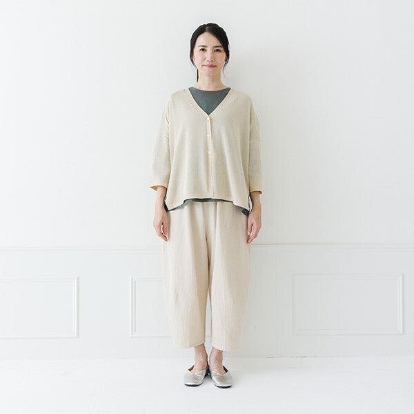 【crea delice】仿亞麻V領七分袖寬版針織外套 Japan E-Shop