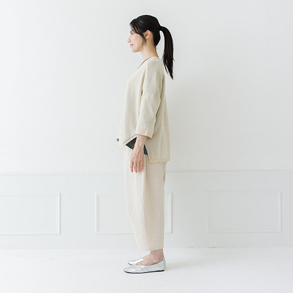 【crea delice】仿亞麻V領七分袖寬版針織外套 Japan E-Shop