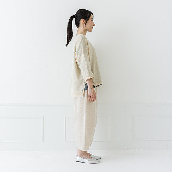 【crea delice】仿亞麻V領七分袖寬版針織外套 Japan E-Shop
