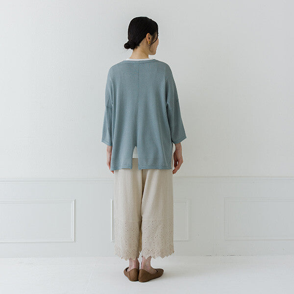 【crea delice】仿亞麻V領七分袖寬版針織外套 Japan E-Shop