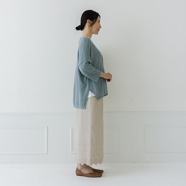 【crea delice】仿亞麻V領七分袖寬版針織外套 Japan E-Shop