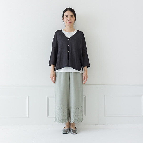 【crea delice】仿亞麻V領七分袖寬版針織外套 Japan E-Shop