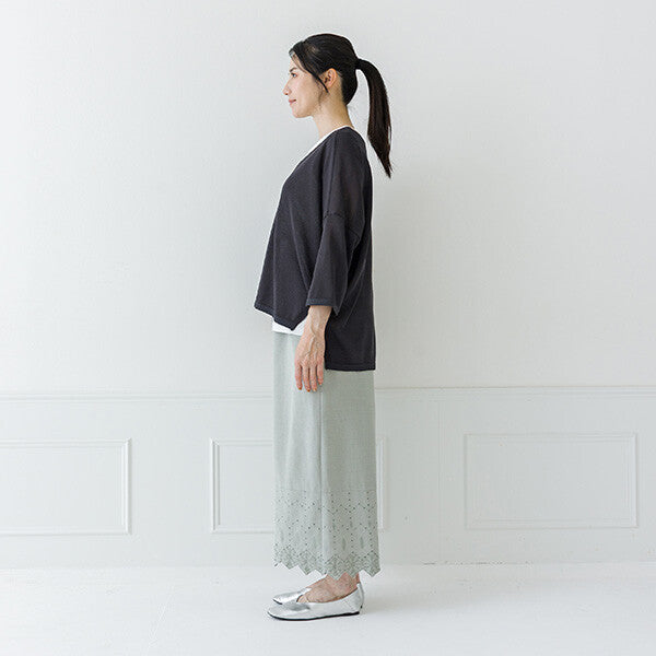 【crea delice】仿亞麻V領七分袖寬版針織外套 Japan E-Shop