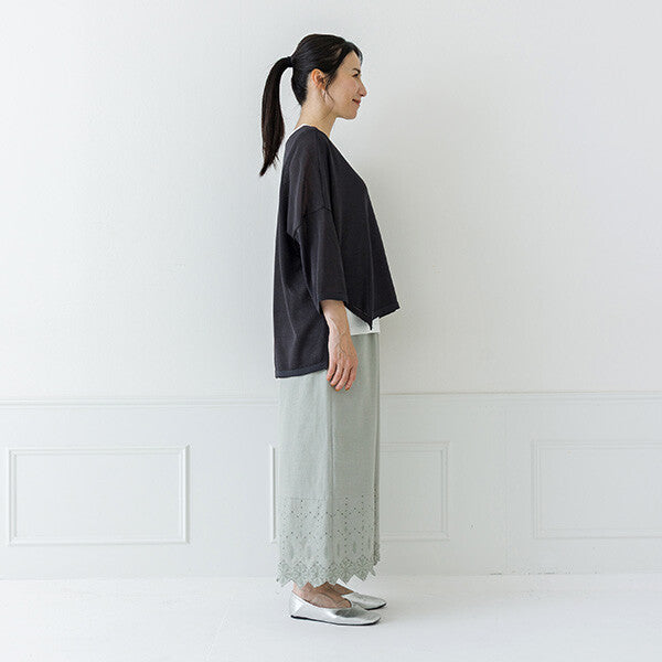 【crea delice】仿亞麻V領七分袖寬版針織外套 Japan E-Shop