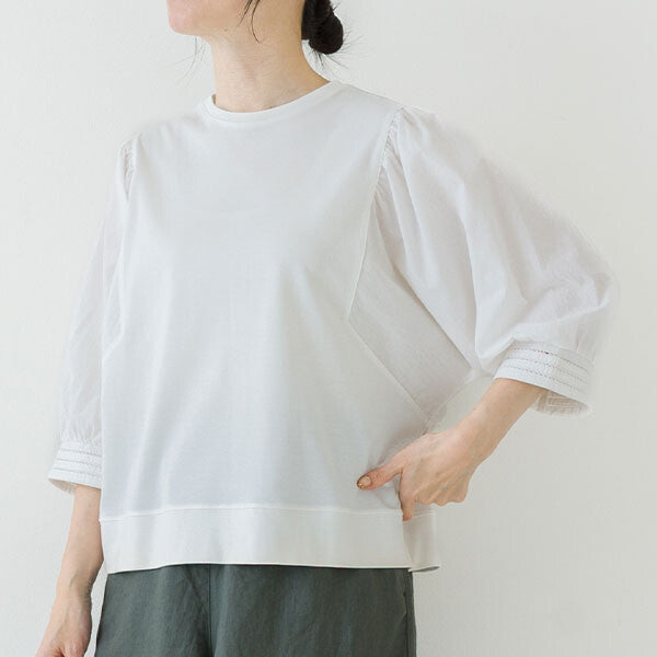 【crea delice】絲光棉拼接泡泡袖七分T恤 Japan E-Shop