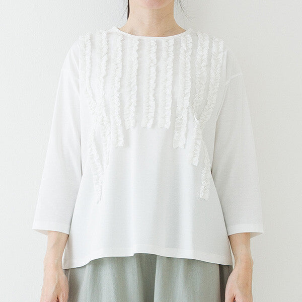 【crea delice】強撚絲光棉前荷葉七分袖T恤 Japan E-Shop