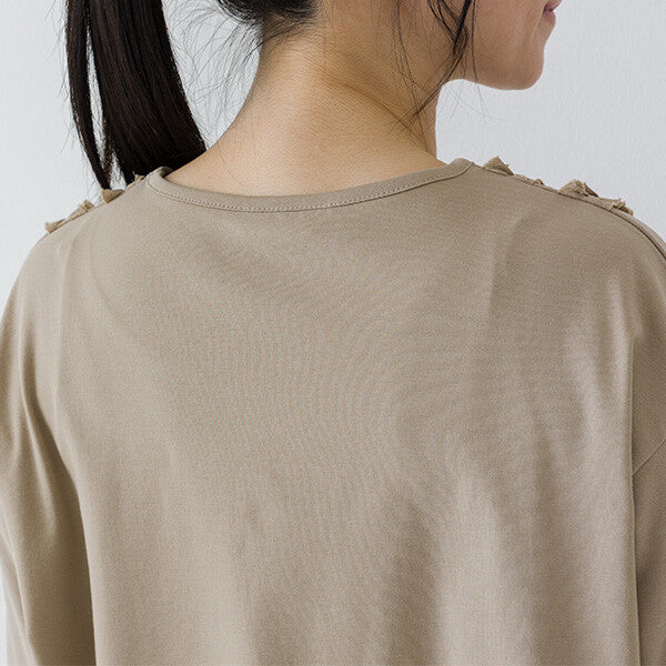 【crea delice】強撚絲光棉前荷葉七分袖T恤 Japan E-Shop