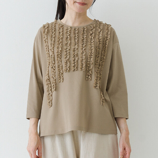 【crea delice】強撚絲光棉前荷葉七分袖T恤 Japan E-Shop